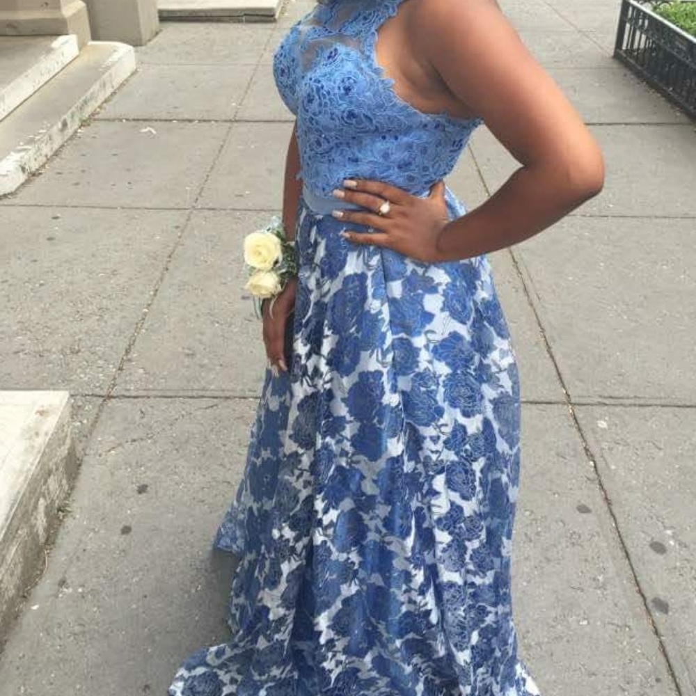 Two piece floral prom dress